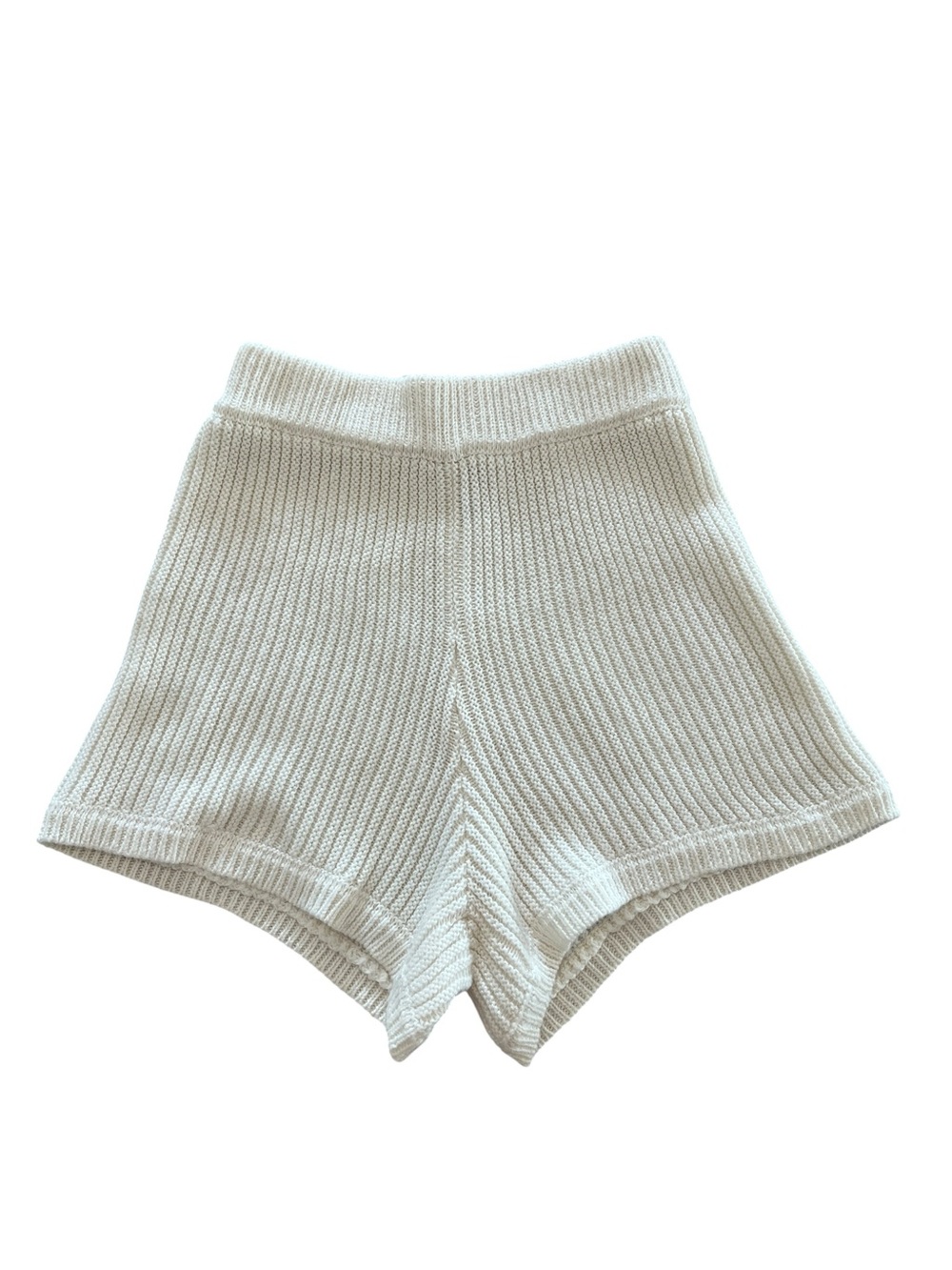 Sabo Skirt Cream Ribbed Knit High-Waist Vacation Resort Wear Byoho Shorts- XS